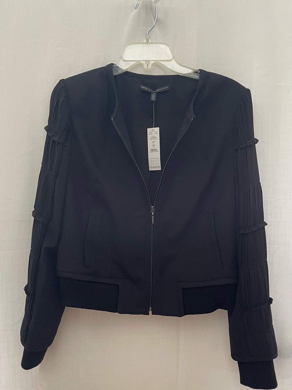 White House Black Market Black Bomber Jacket with Pleated Sleeve Panels
